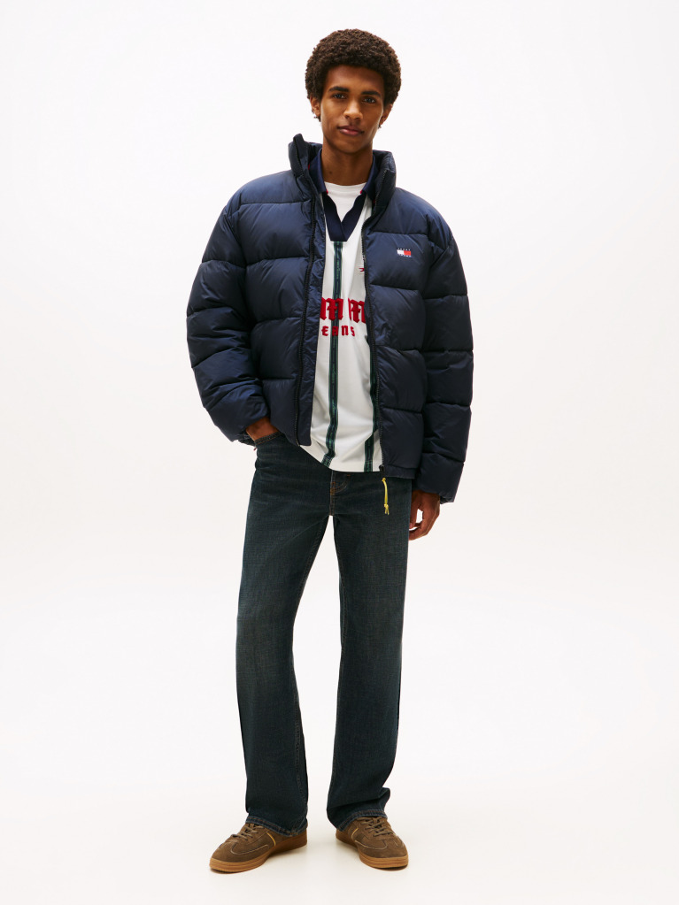 Blue Water Repellent Crinkle Relaxed Puffer Jacket  Men