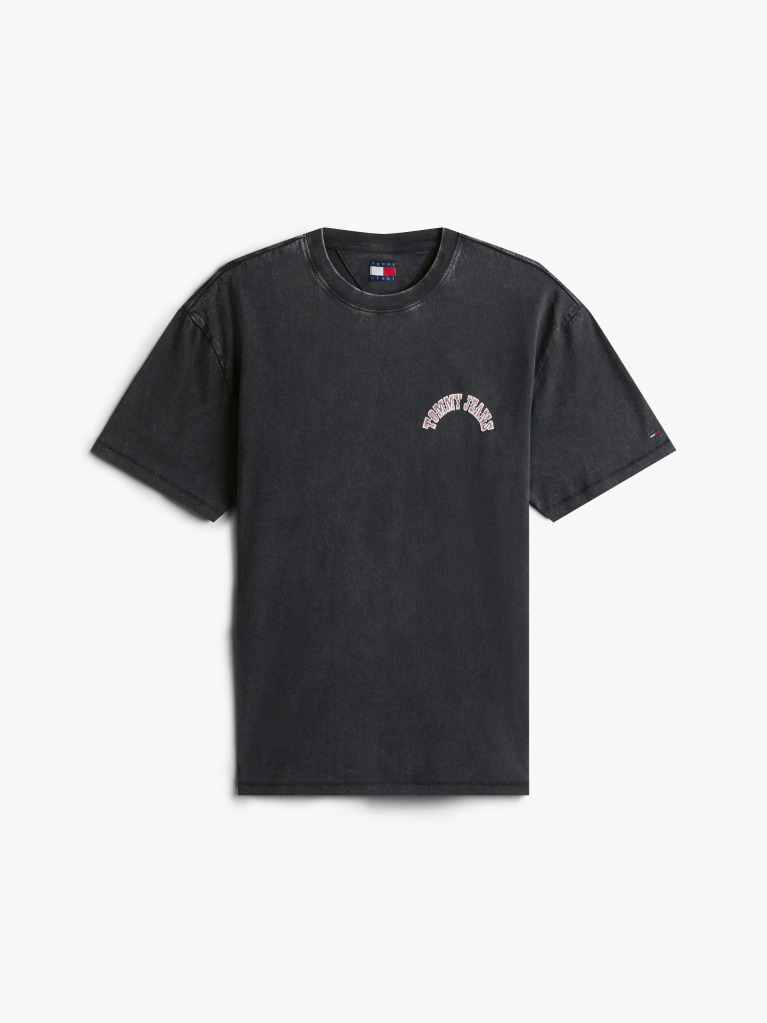 Negru Tricou Relaxat Cu Guler Rotund Si Print Pe Spate  Barbati