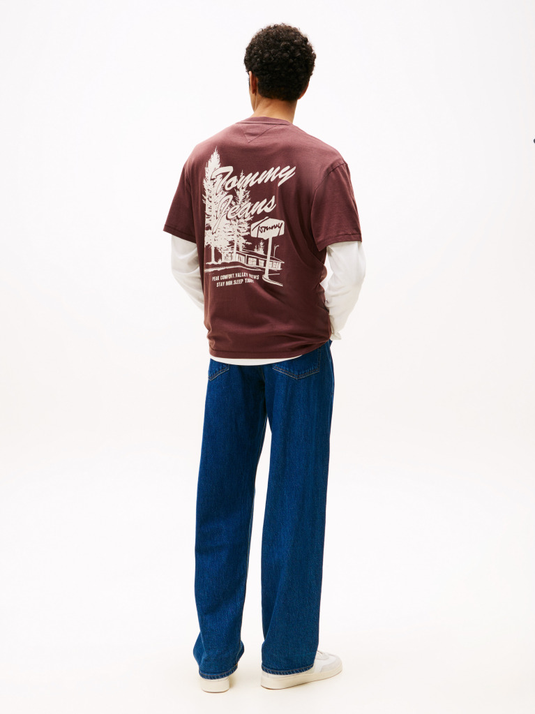 Maro Tricou Relaxat Cu Guler Rotund Si Print Pe Spate  Barbati