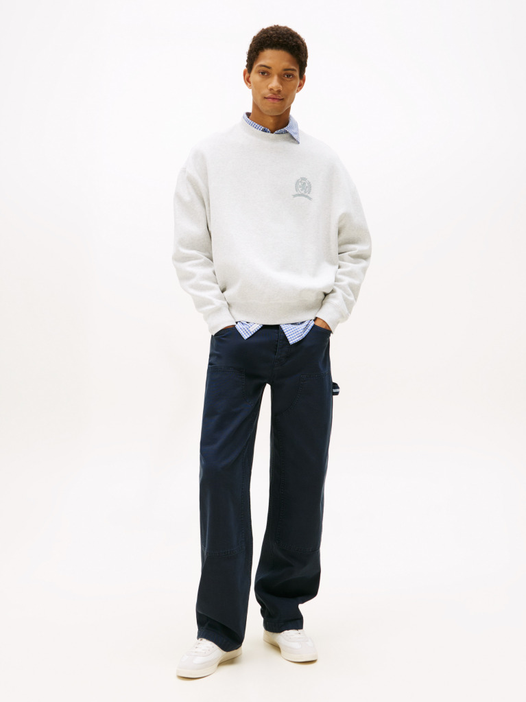 Grey 90S Washed Tonal Crest Crew Sweatshirt  Men