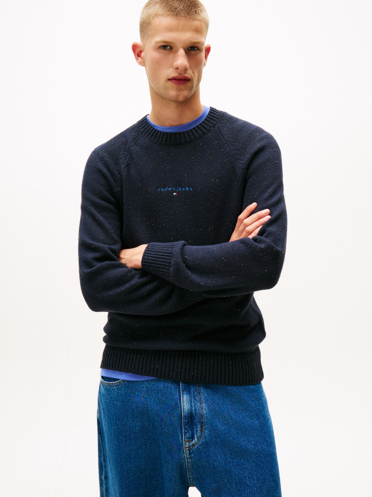 Blue Pulover Slim Cu Maneca Raglan Si Logo Liniar  Barbati