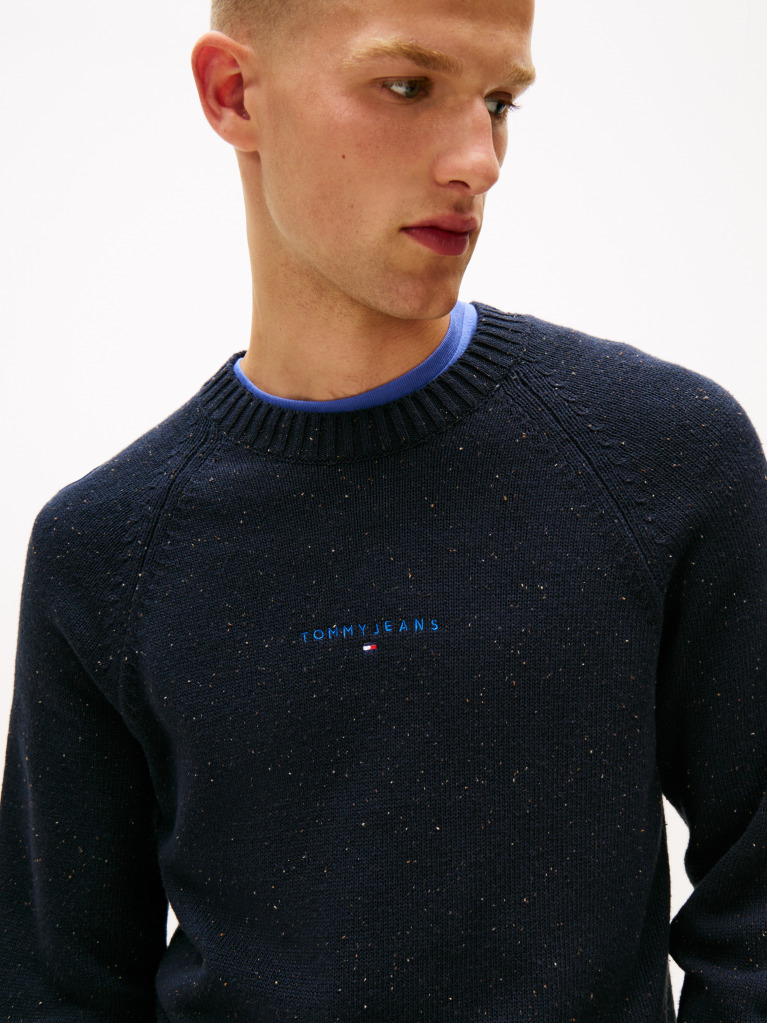 Blue Pulover Slim Cu Maneca Raglan Si Logo Liniar  Barbati