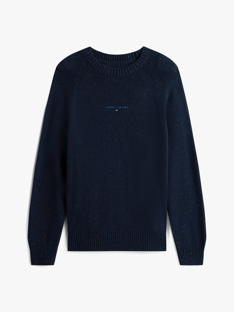Blue Pulover Slim Cu Maneca Raglan Si Logo Liniar  Barbati