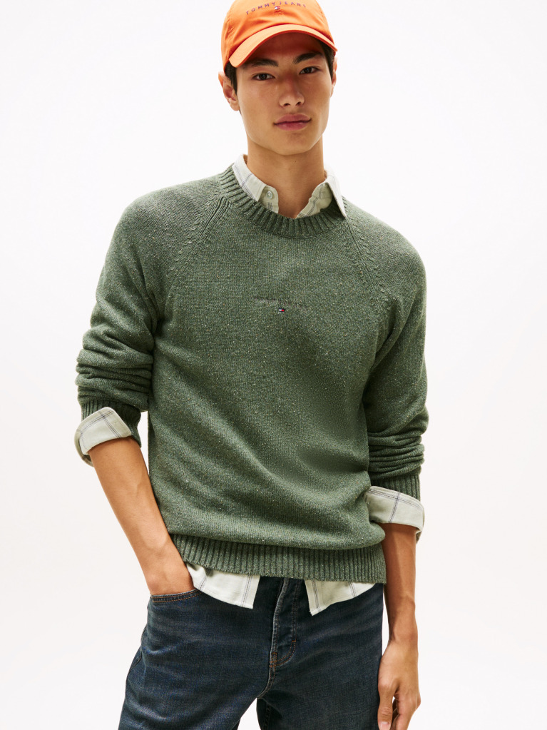 Verde Pulover Slim Cu Maneca Raglan Si Logo Liniar  Barbati