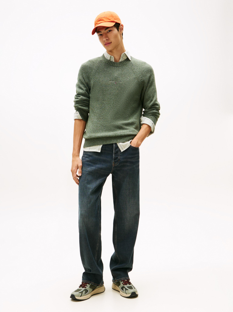 Verde Pulover Slim Cu Maneca Raglan Si Logo Liniar  Barbati