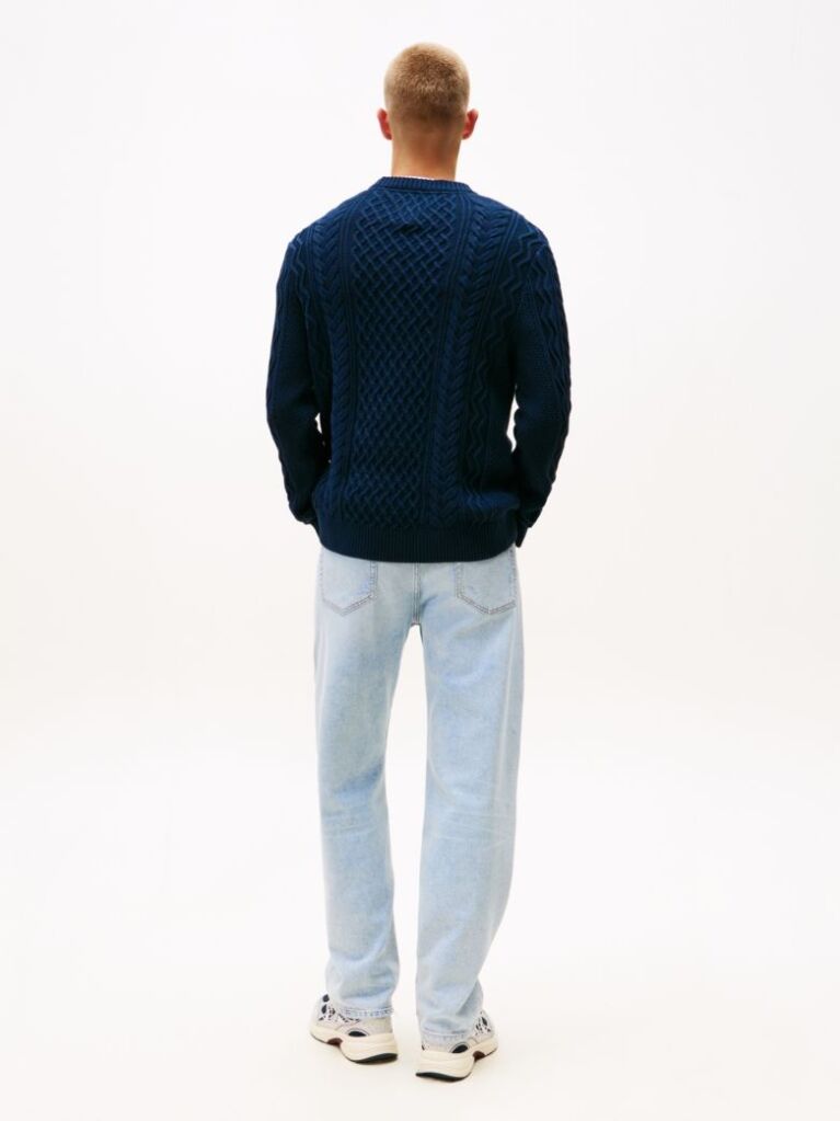 Blue Pulover Slim Tricotat Cu Model Cable Si Emblema Tommy  Barbati