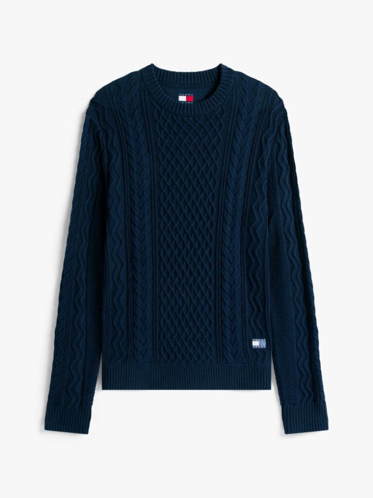 Blue Pulover Slim Tricotat Cu Model Cable Si Emblema Tommy  Barbati
