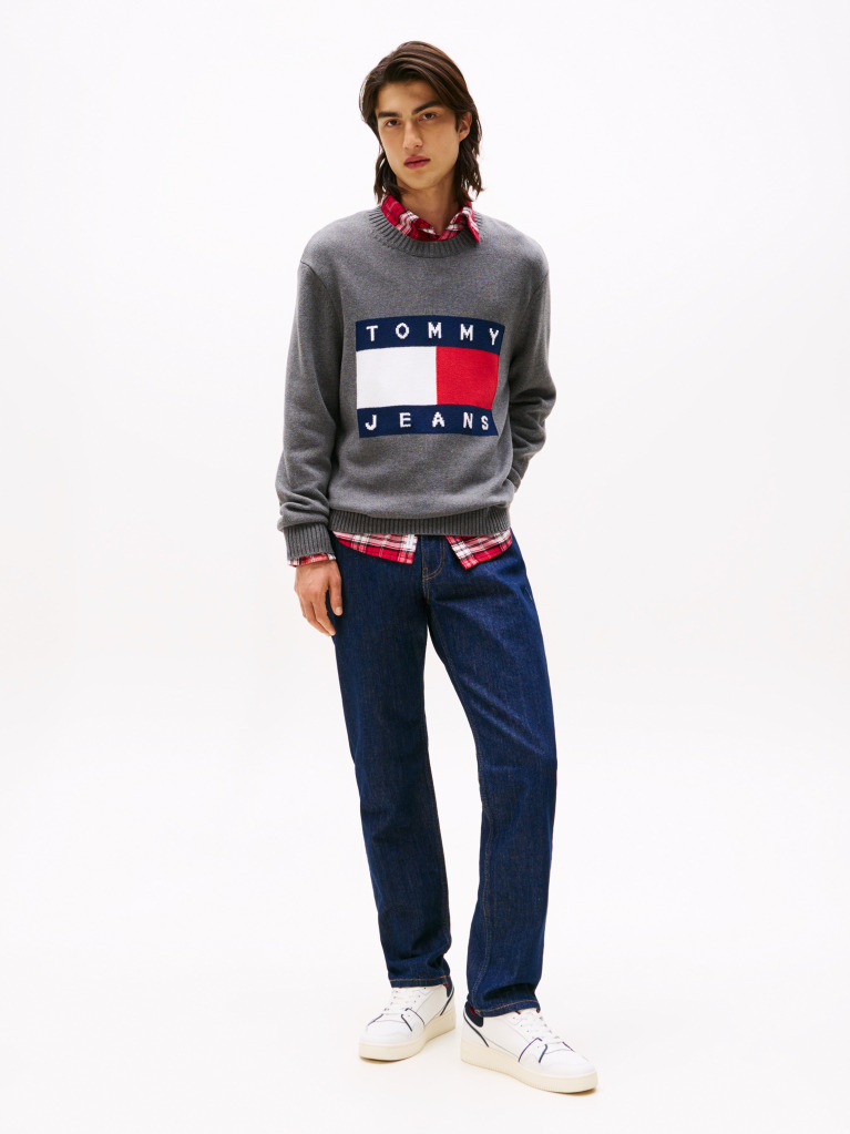 Grey Intarsia Flag Badge Mélange Jumper  Men
