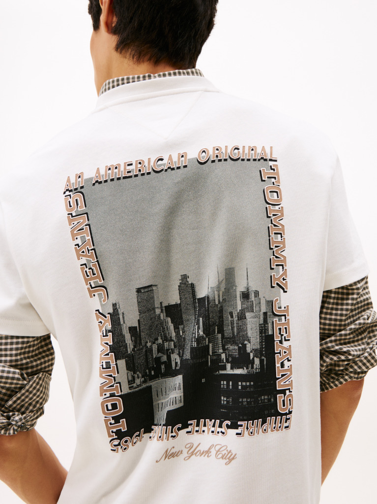 Bej Tricou Din Jersey Cu Print Pe Spate  Barbati