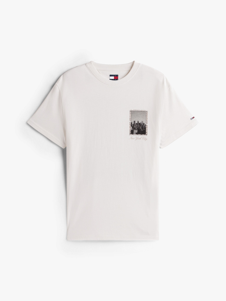 Bej Tricou Din Jersey Cu Print Pe Spate  Barbati