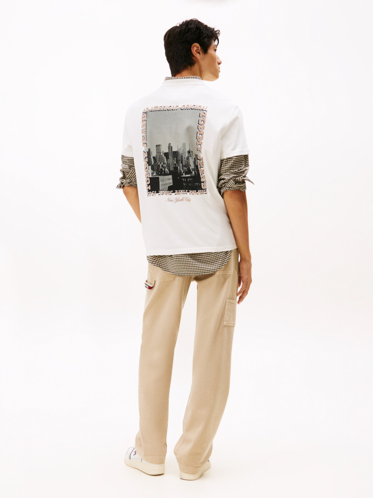 Bej Tricou Din Jersey Cu Print Pe Spate  Barbati