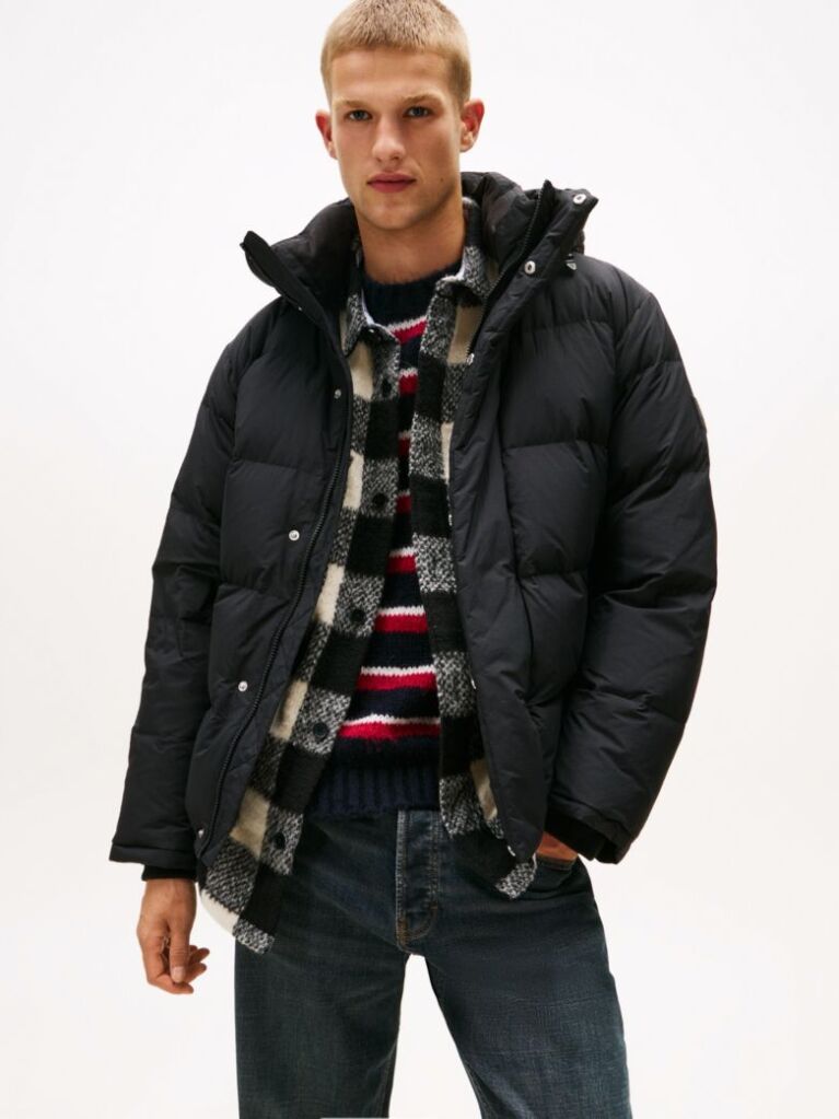 Negru Geaca Puffer Cu Gluga Si Umplutura Din Puf  Barbati