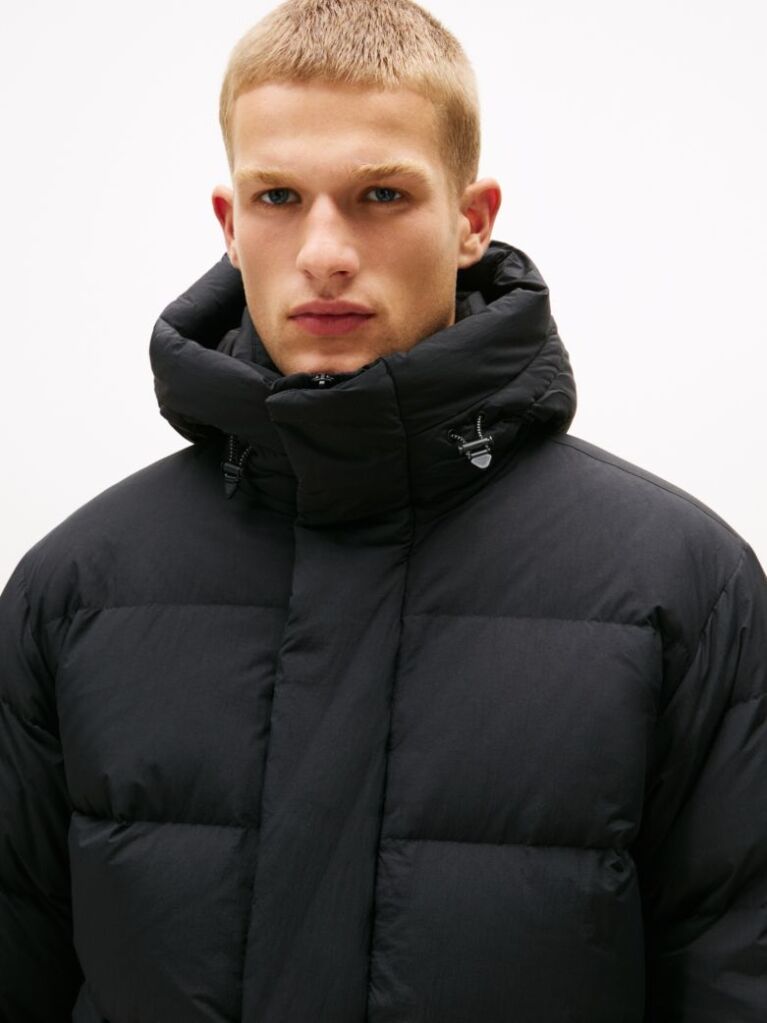Negru Geaca Puffer Cu Gluga Si Umplutura Din Puf  Barbati