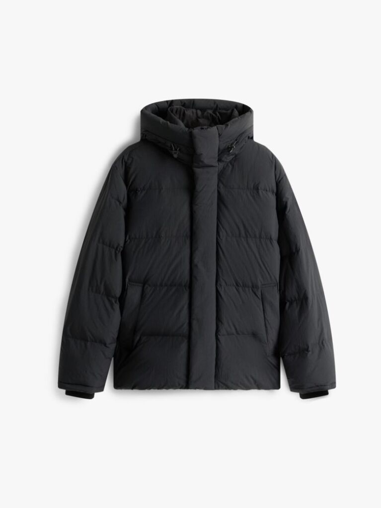 Negru Geaca Puffer Cu Gluga Si Umplutura Din Puf  Barbati