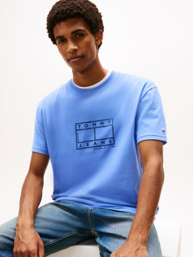 Blue Logo Stamp Crew Neck T-Shirt  Men