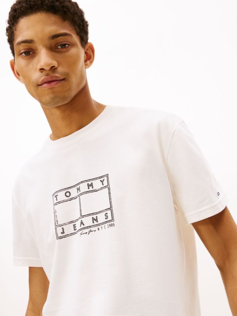 Alb Tricou Cu Guler Rotund Si Logo  Barbati