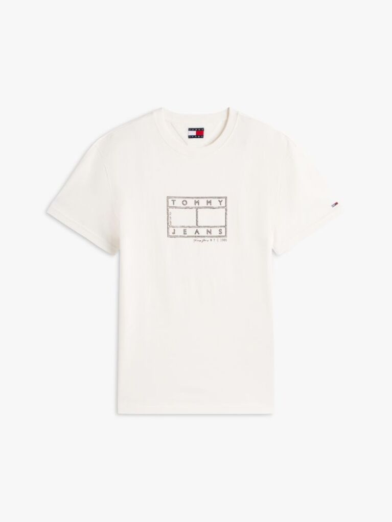 Alb Tricou Cu Guler Rotund Si Logo  Barbati