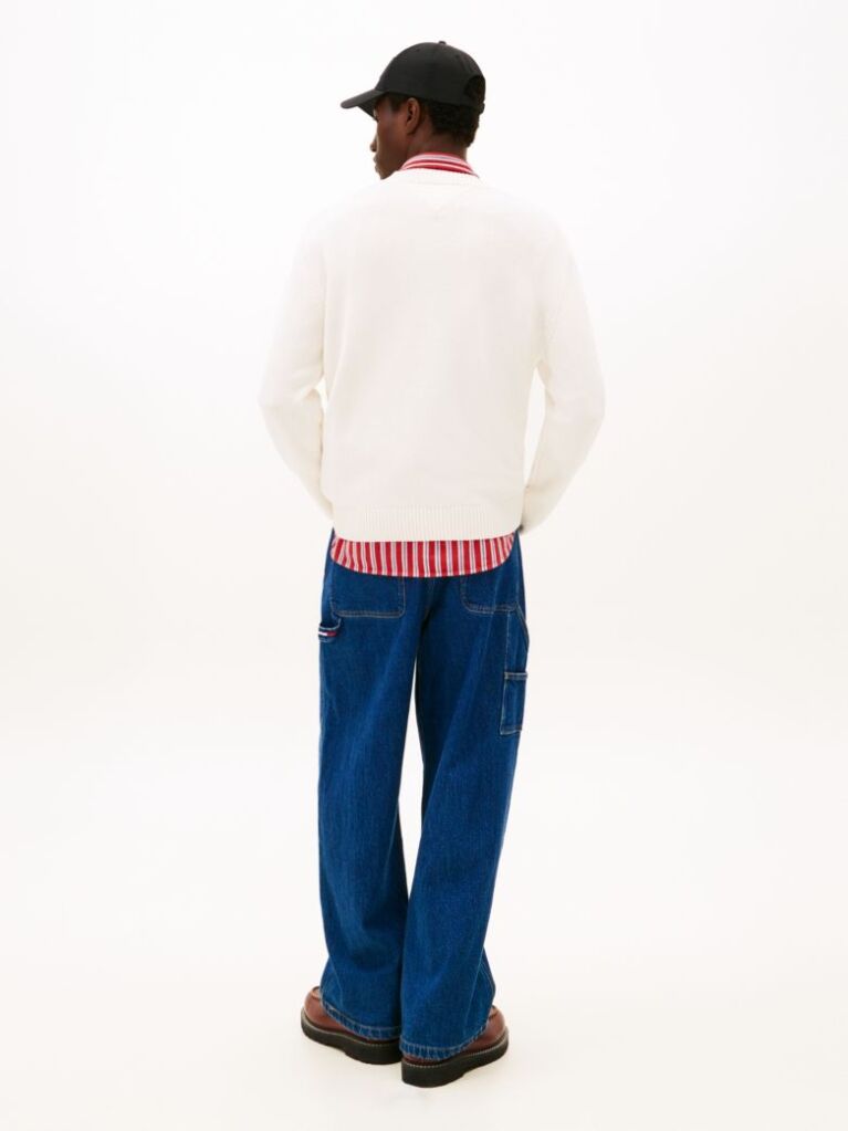 White Intarsia Logo Crew Neck Jumper  Men