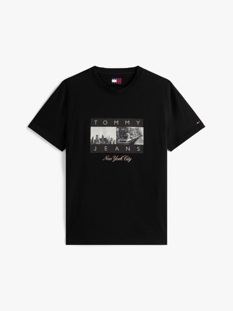Negru Tricou Din Jersey Cu Guler Rotund Cu Print Fotografic  Barbati