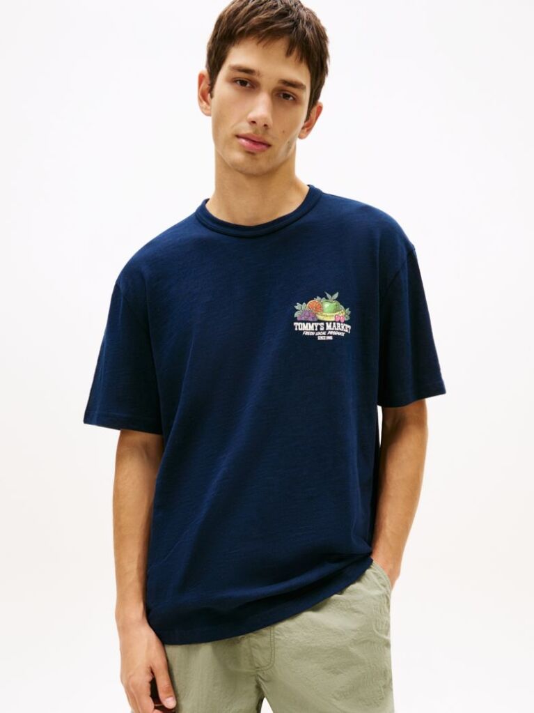 Blue Tricou Din Jersey Texturat Lejer Cu Logo Graphic  Barbati