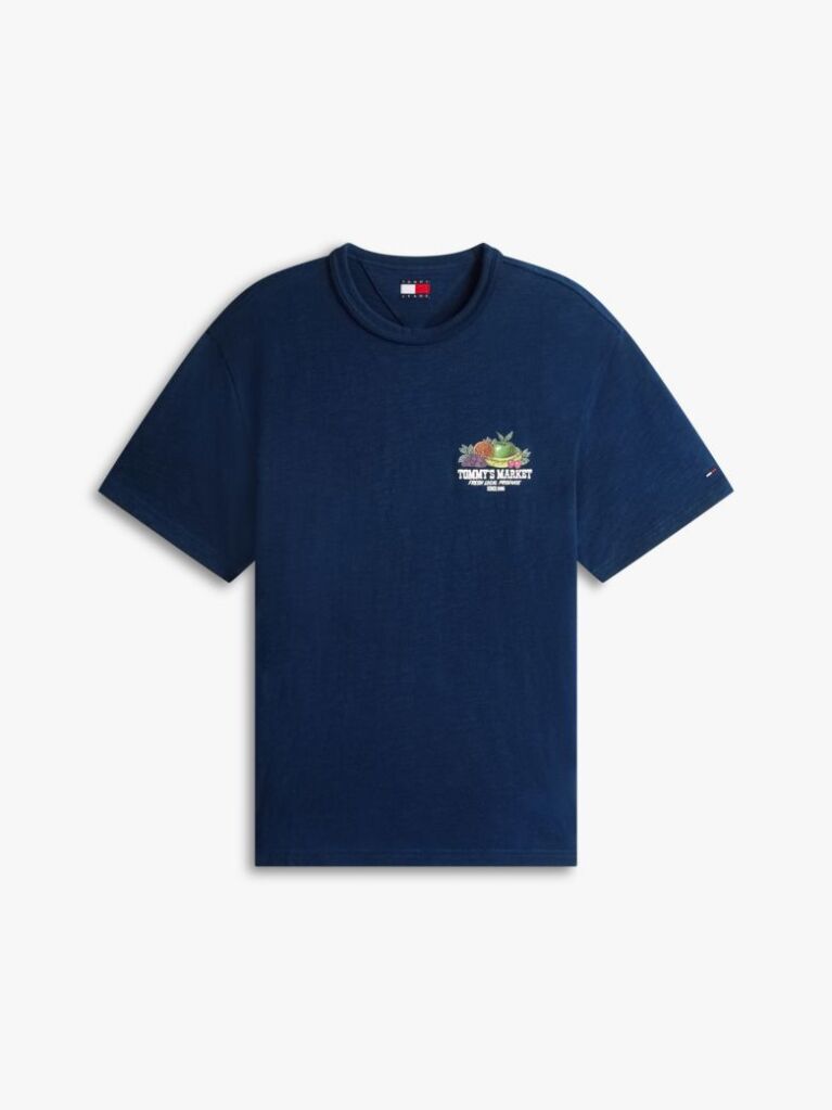 Blue Tricou Din Jersey Texturat Lejer Cu Logo Graphic  Barbati