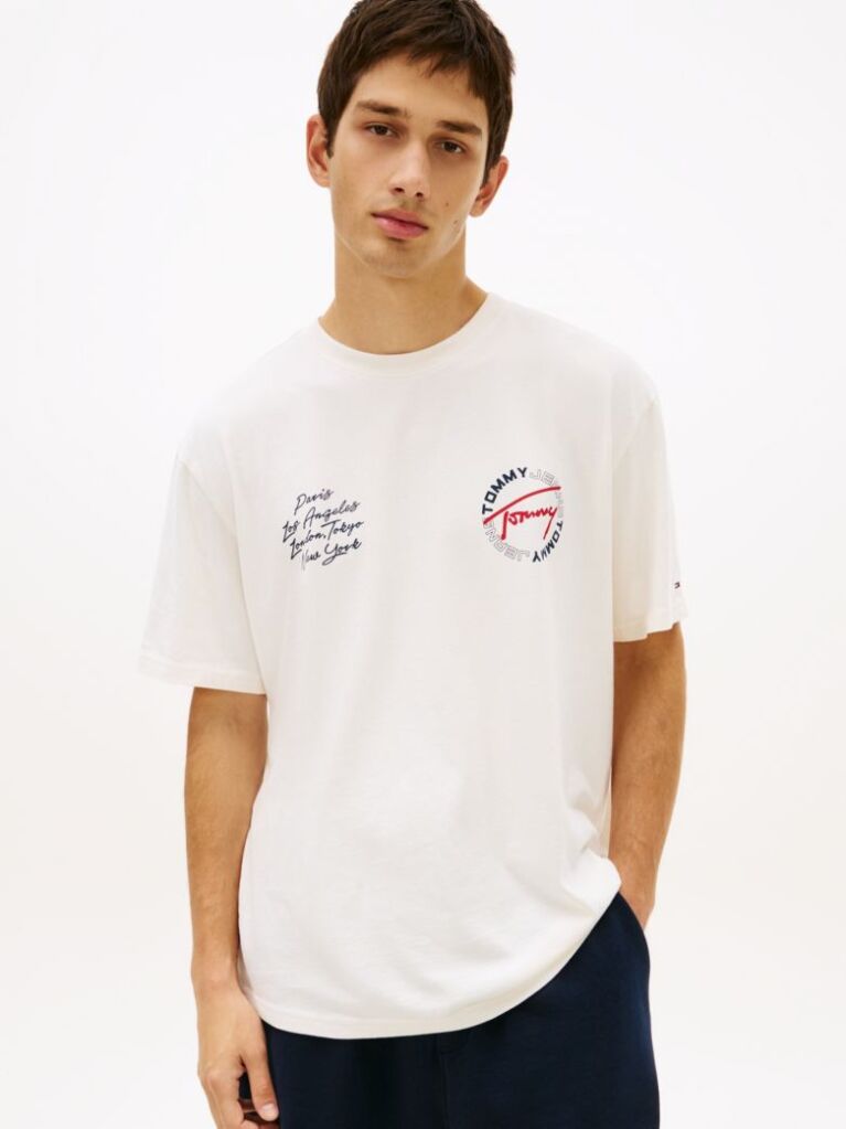 Beige Circular Back Logo Relaxed T-Shirt  Men