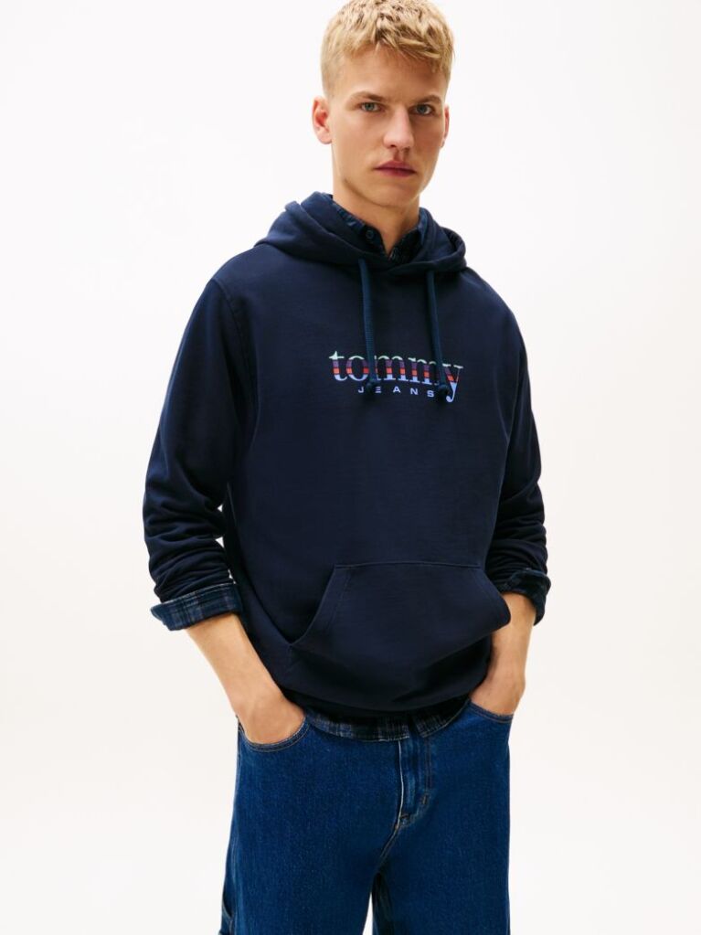 Blue Hanorac Cu Gluga Si Snur Terry Cu Logo  Barbati