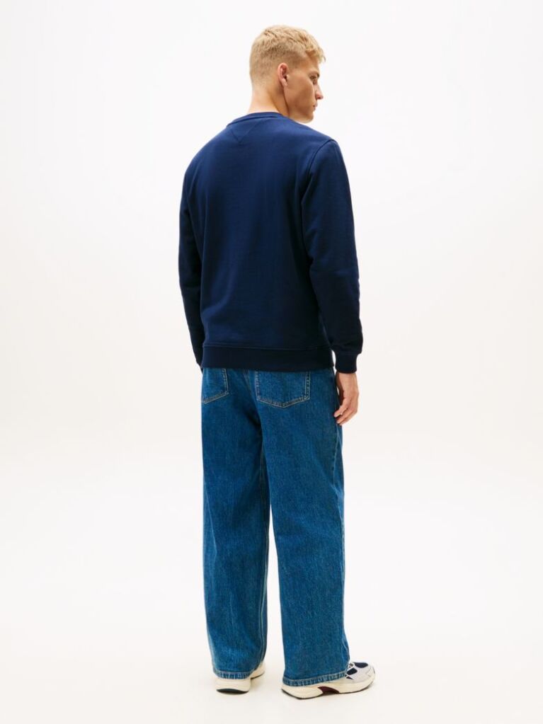 Blue Hanorac Regular Cu Guler Rotund Si Imprimeu Tonal  Barbati