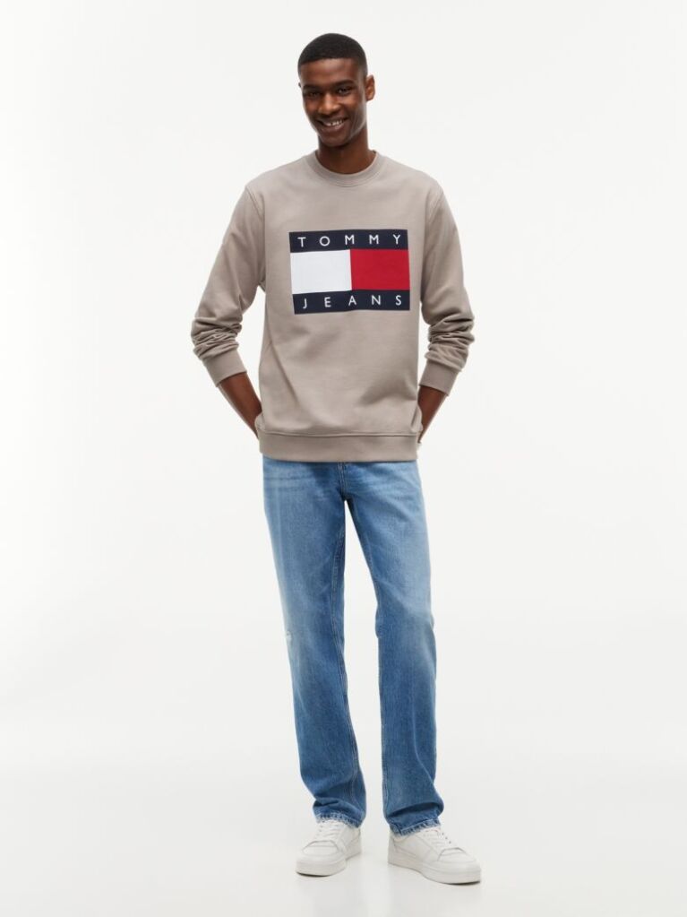 Brown Regular Tonal Flag Crew Neck Sweatshirt  Men