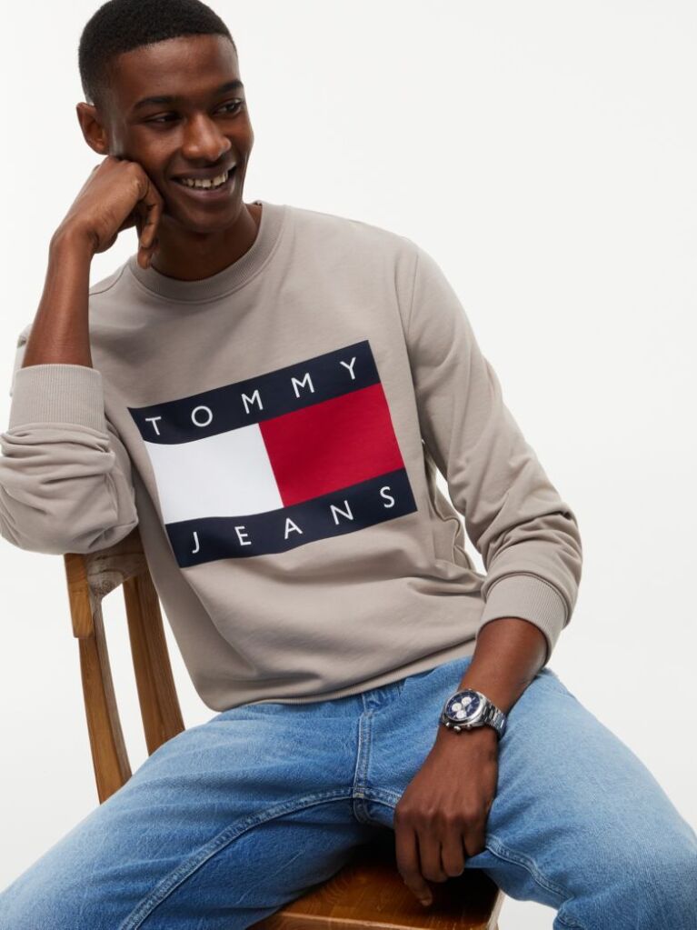 Brown Regular Tonal Flag Crew Neck Sweatshirt  Men
