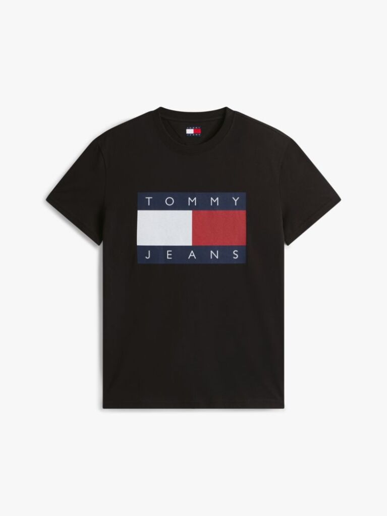 Negru Tricou Cu Guler Rotund Si Insigna Cu Steag  Barbati