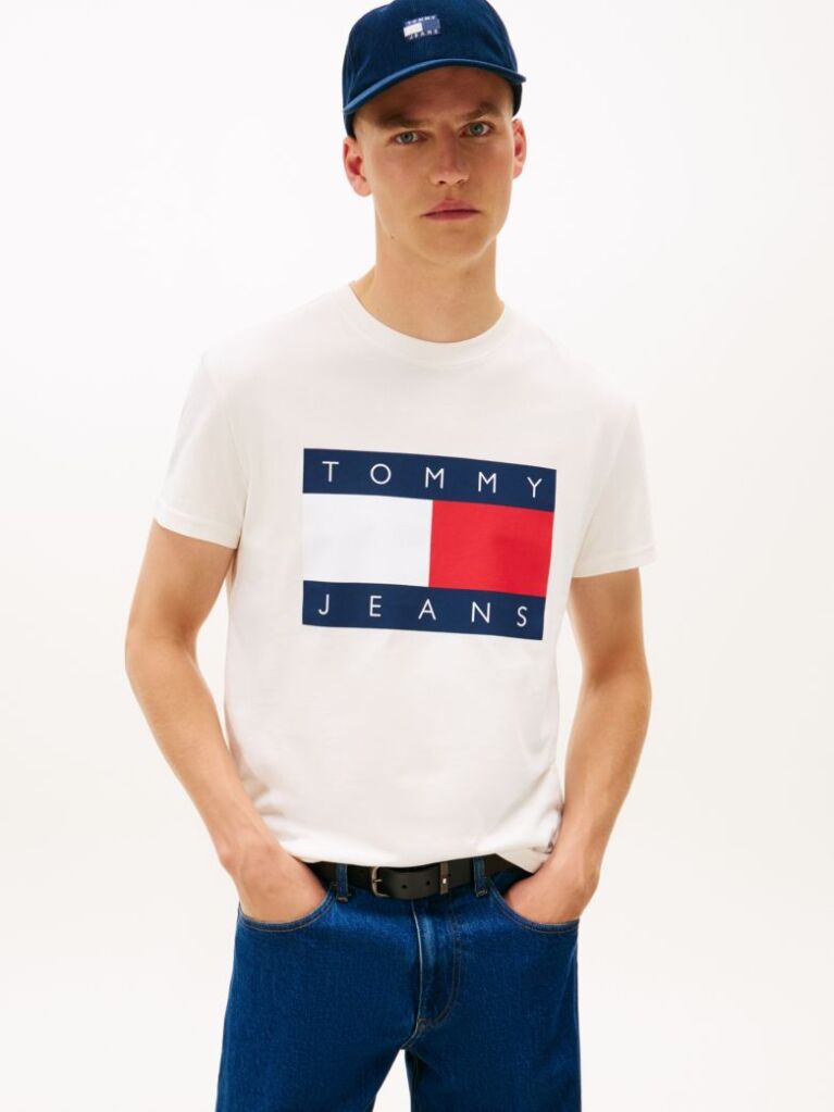 Alb Tricou Cu Guler Rotund Si Insigna Cu Steag  Barbati