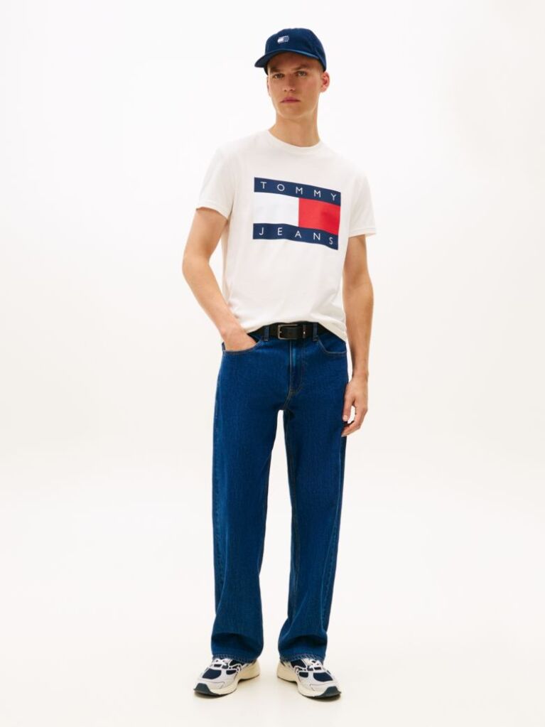 Alb Tricou Cu Guler Rotund Si Insigna Cu Steag  Barbati