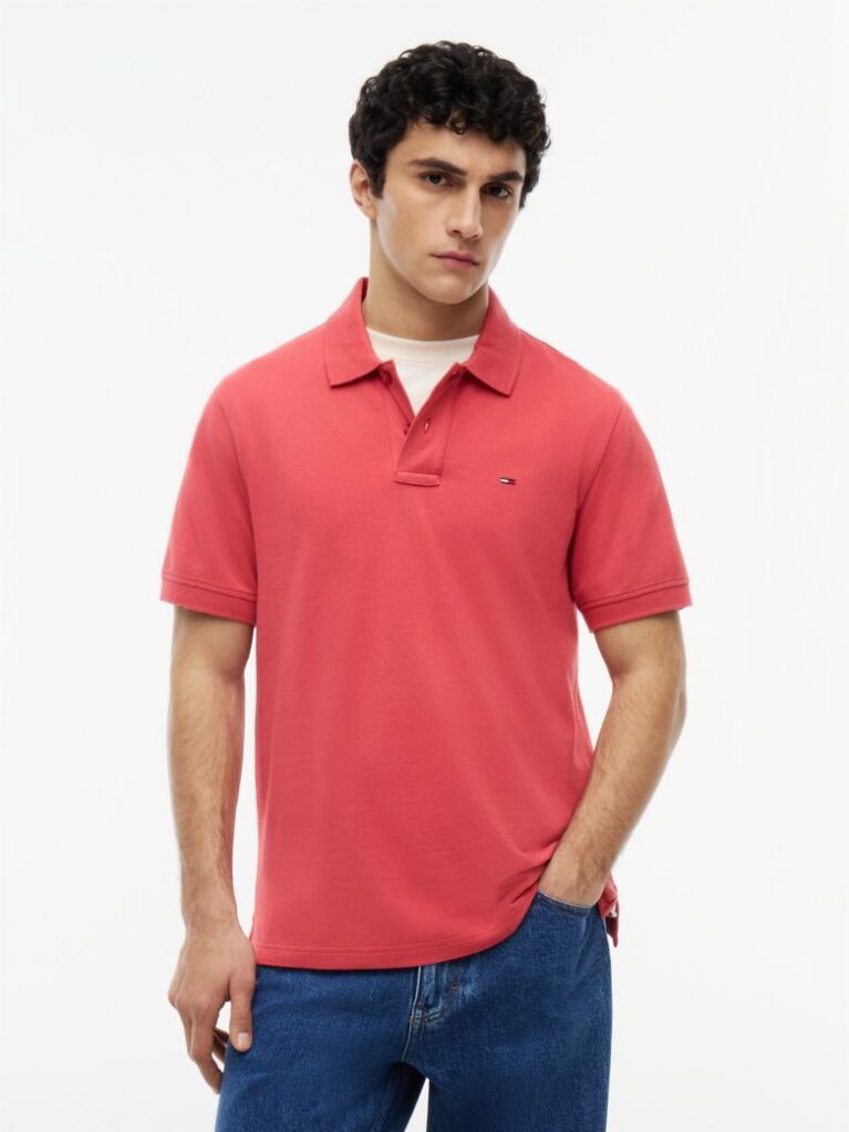 Rosu Polo Pique Cu Steag Hilfiger Croiala Regular   Barbati
