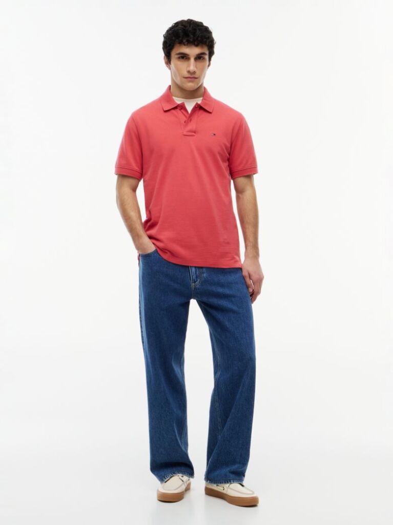 Rosu Polo Pique Cu Steag Hilfiger Croiala Regular   Barbati