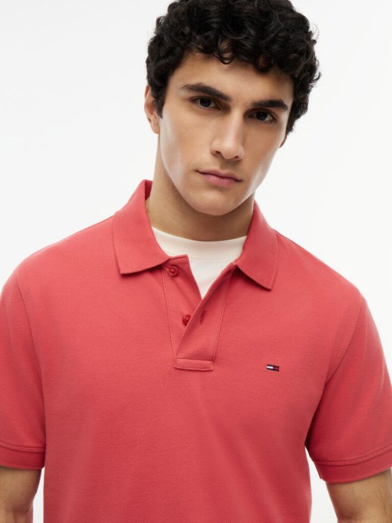 Rosu Polo Pique Cu Steag Hilfiger Croiala Regular   Barbati