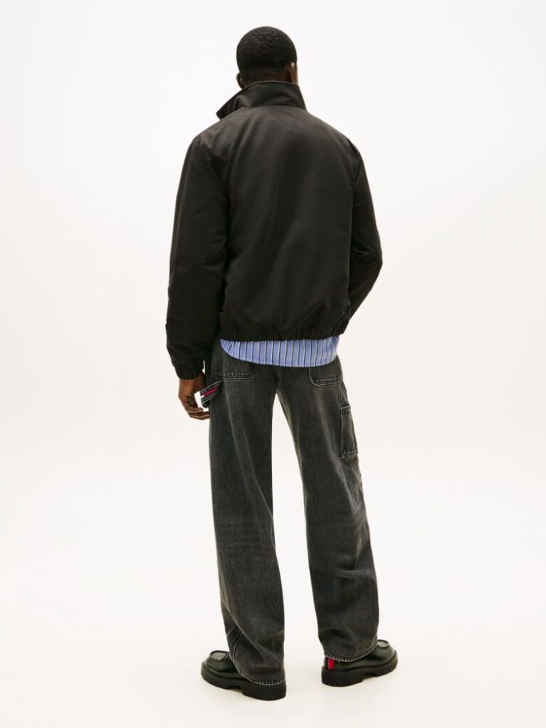 Black Water Repellent Funnel Neck Jacket  Men