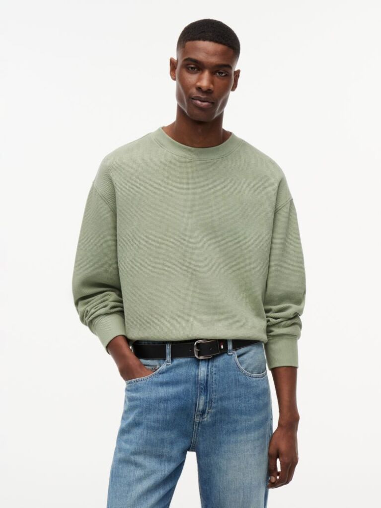 Verde Pulover Lejer Din Tricot Tip Waffle  Barbati