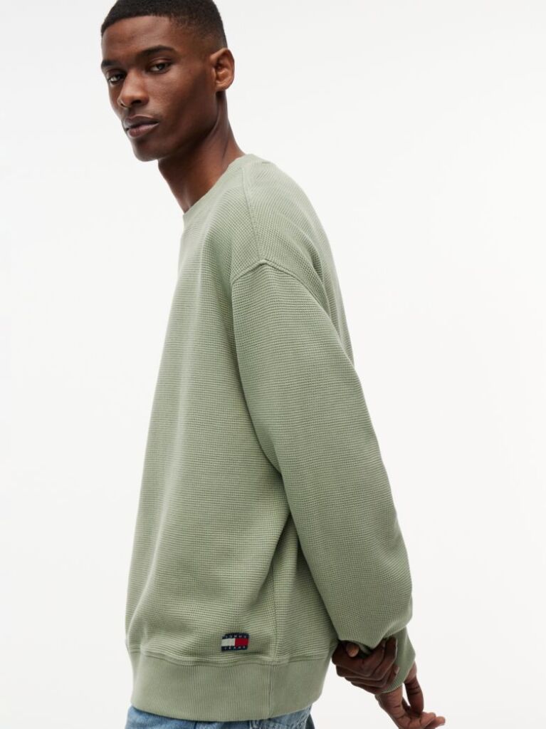 Verde Pulover Lejer Din Tricot Tip Waffle  Barbati