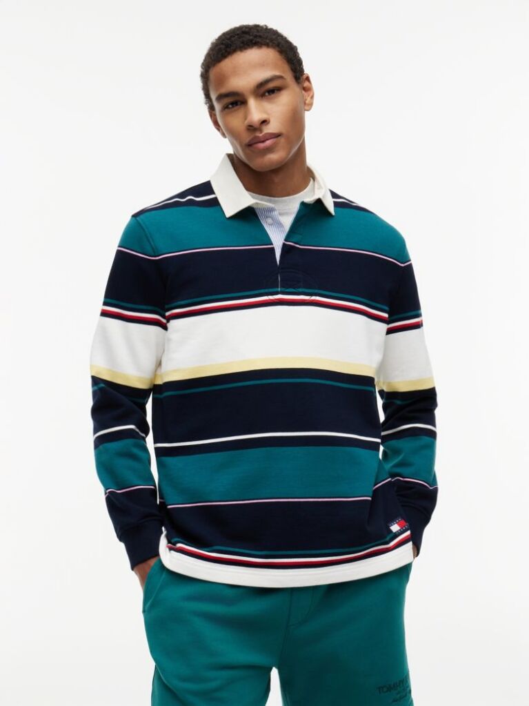 Multi Relaxed Fit Mixed Stripe Rugby Shirt  Men