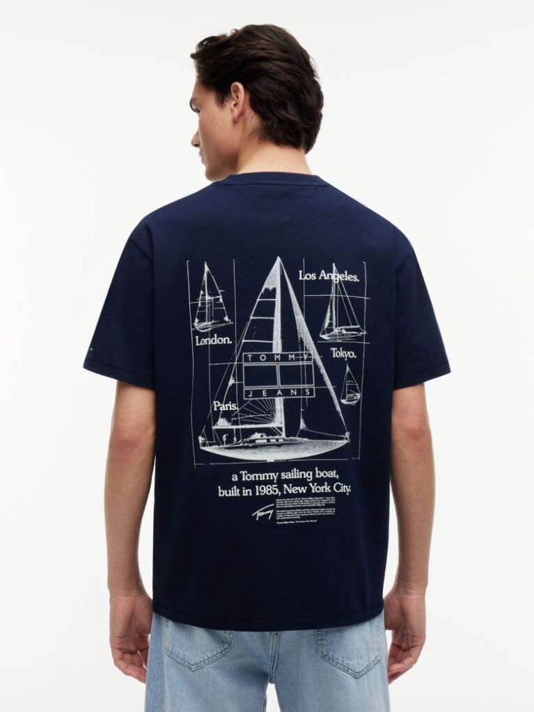Blue Tricou Din Jersey Lejer Cu Imprimeu Pe Spate  Barbati