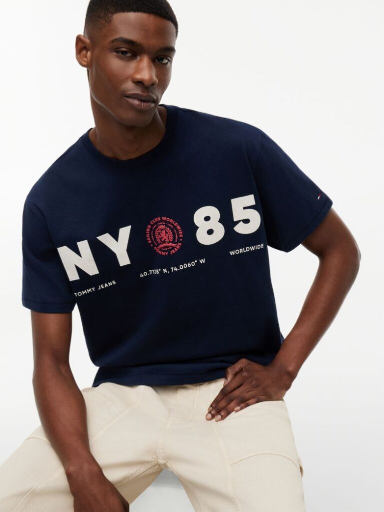Blue Tricou Din Jersey Lejer Cu Logo Pe Spate  Barbati