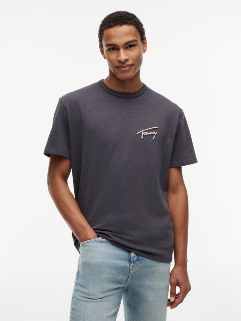 Gri Tricou Lejer Cu Textura Si Imprimeu Pe Spate  Barbati