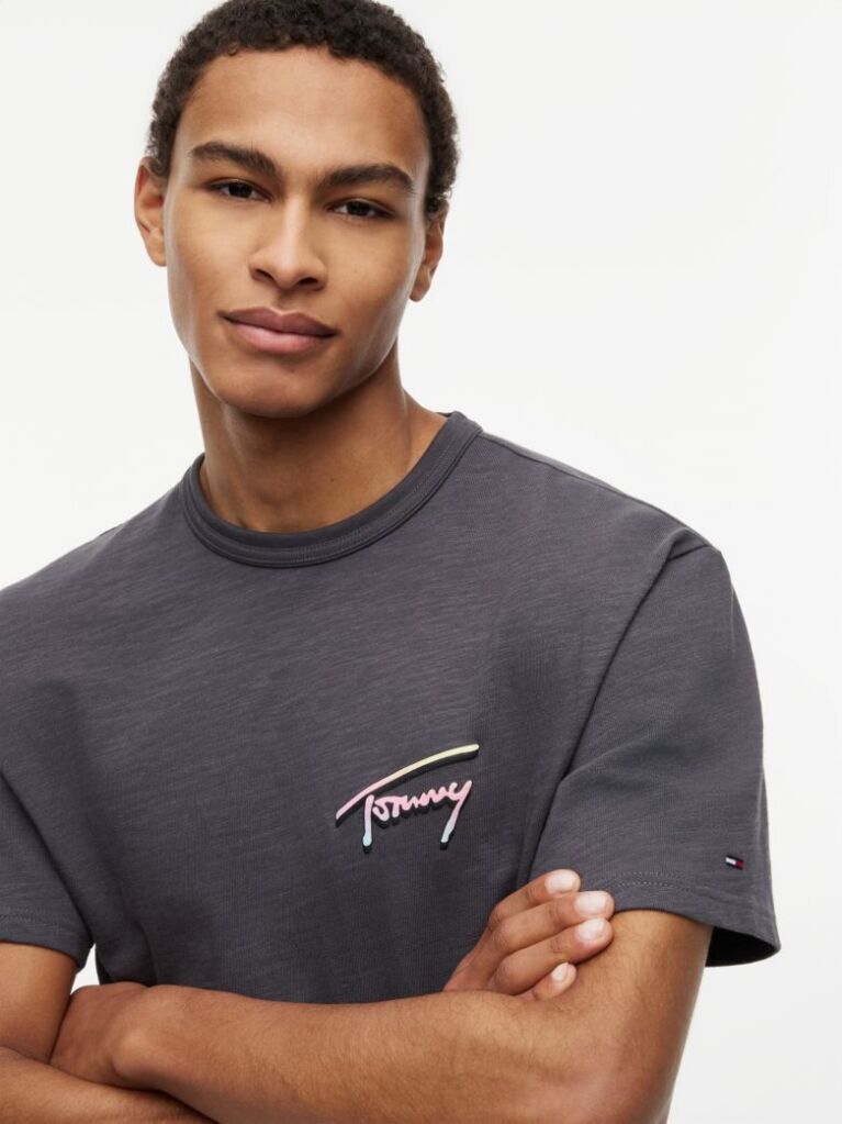 Gri Tricou Lejer Cu Textura Si Imprimeu Pe Spate  Barbati
