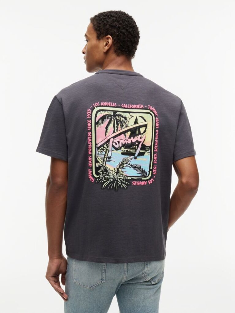 Gri Tricou Lejer Cu Textura Si Imprimeu Pe Spate  Barbati