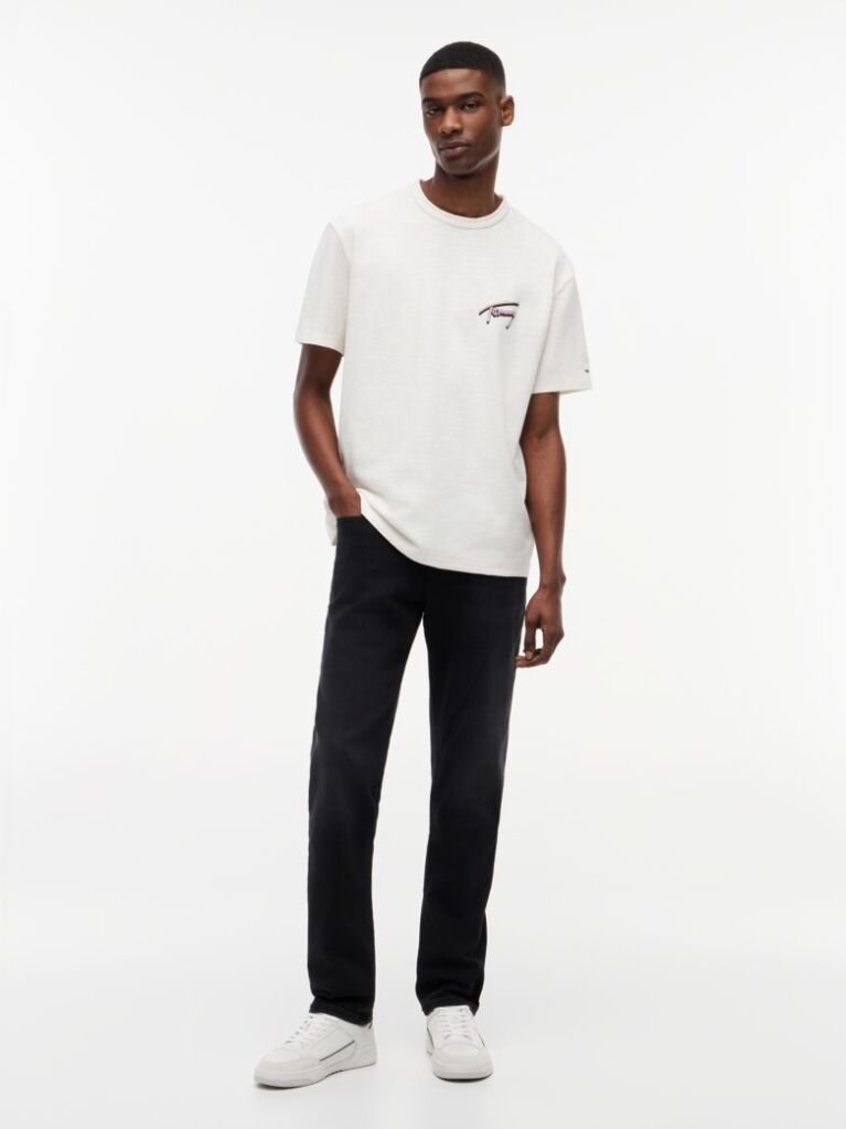 Alb Tricou Lejer Cu Textura Si Imprimeu Pe Spate  Barbati