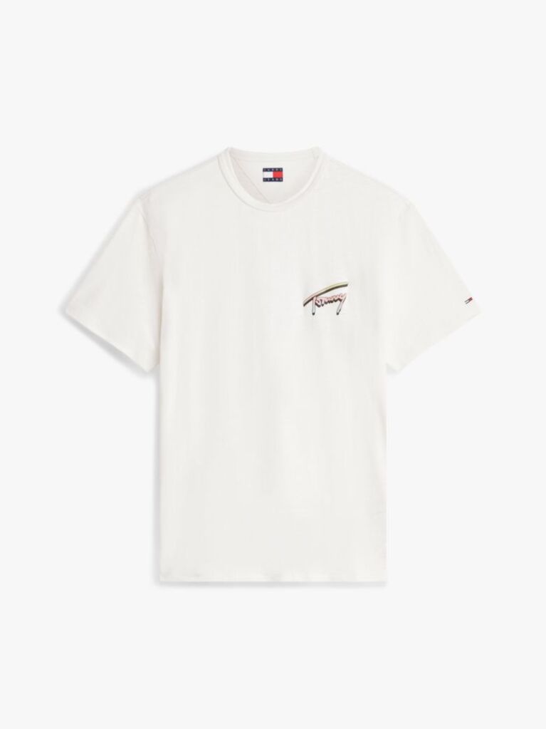 Alb Tricou Lejer Cu Textura Si Imprimeu Pe Spate  Barbati