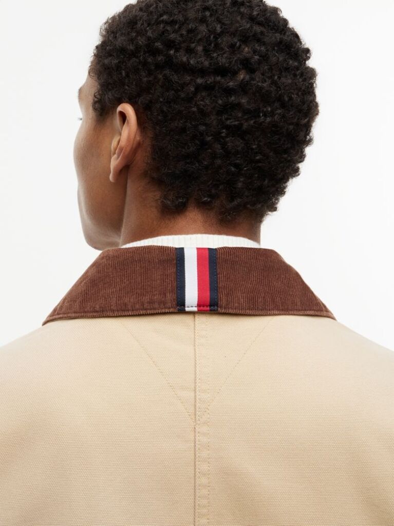 Beige Contrast Collar Canvas Chore Jacket  Men