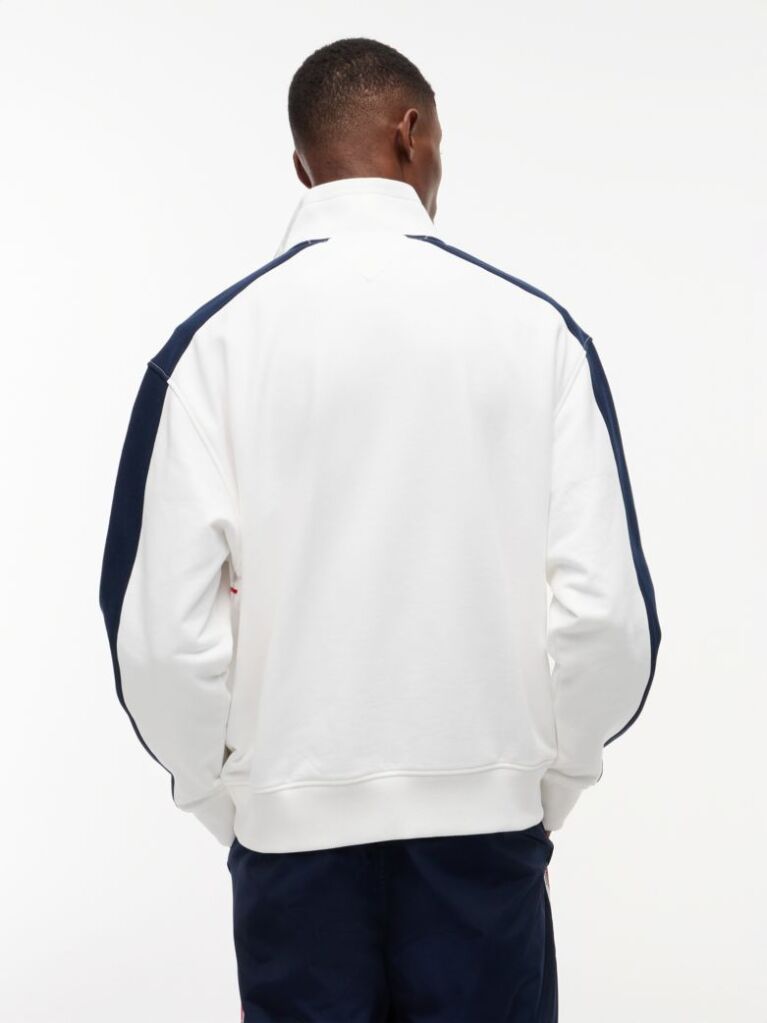 Alb Hanorac Lejer Quarter-Zip Si Blocuri De Culoare  Barbati