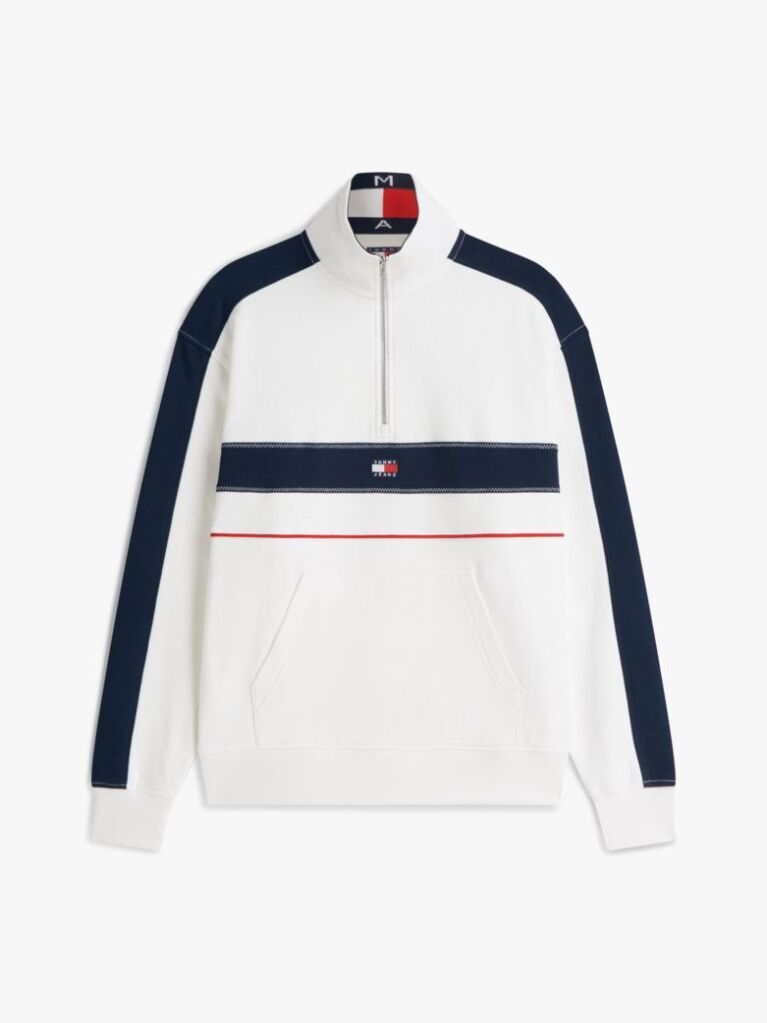 Alb Hanorac Lejer Quarter-Zip Si Blocuri De Culoare  Barbati